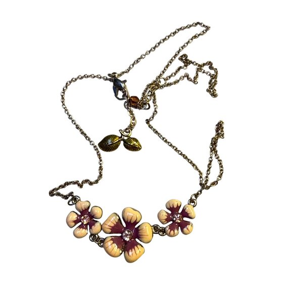 Three Flower Enamel Necklace Colorful Pendant Boho Floral Jewelry Gift - Picture 3 of 11